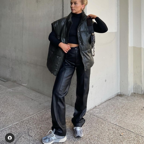 Zara * Faux Leather Straight Wide  Pants - Picture 8 of 16